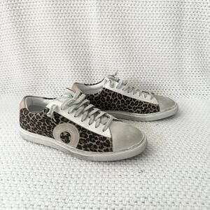 Oliver Cabell Women's Low 1 Leopard Lace Up Pink Suede Heel Accent Sneakers 37